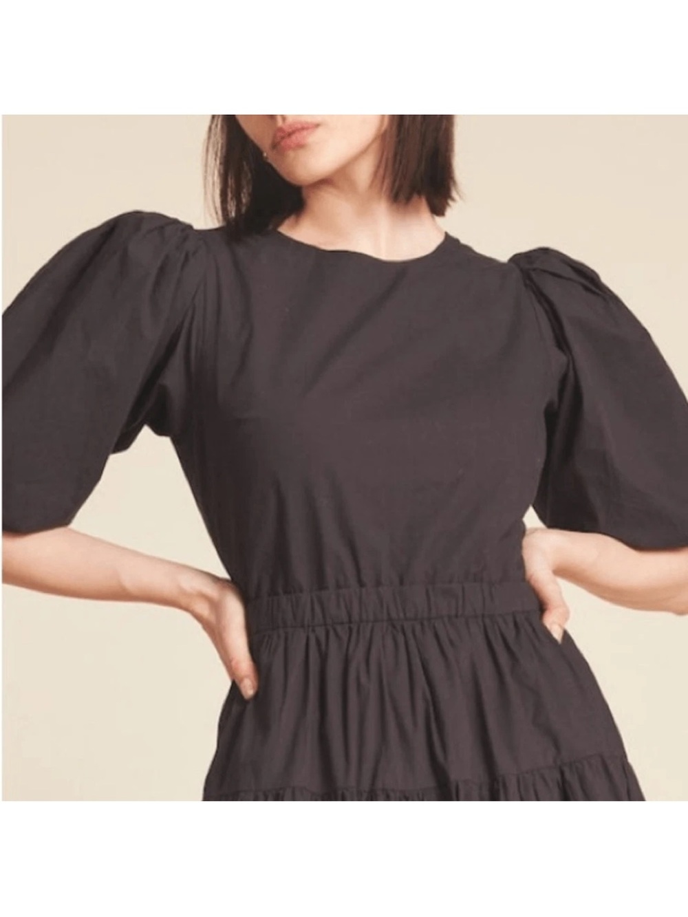 TROVATA BIRDS OF PARADIS DAPHNE Poplin Tiered MIDI DRESS BLACK Medium - Picture 3 of 14